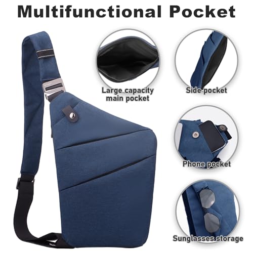 Anti Theft Travel Bag, One Shoulder Large Capacity Cross-body Bag Chest Fashion Lightweight Sling Bags for Travel Sports - color: Blue, style: Left Shoulder