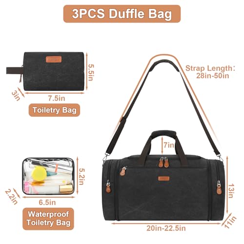 TIBES Duffle Bags for Travel Expandable 50L Canvas Weekender Bag, Overnight Bag Travel Duffel Bag for Men Women Carry On for Travel Weekend Overnight Gym, Durable & Water-Resistant - color: 4-Dark Grey