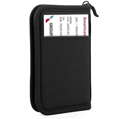 Single Passport Holder for Travel, RFID Travel Document Organizer for Women Waterproof Passport Wallet Men Portable Case for Cards, Boarding Pass, ID, Money, Tickets with Zipper - color: B-Single-Carbon Black