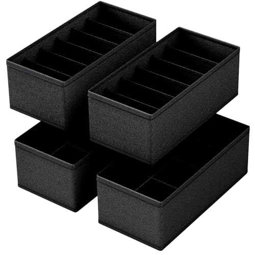 4 PACK Sock Underwear Drawer Organizer Dividers, Collapsible Cabinet Closet Storage Boxes for Clothes, Socks, Lingerie, Underwear, Tie, Belt,Bedroomedroom - color: Black, size: L12" x W6" x H4.3"