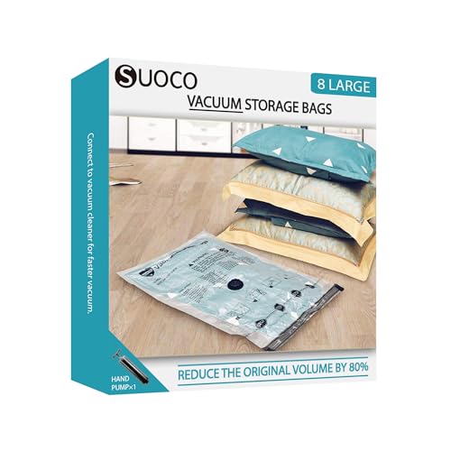 Vacuum Storage Bags, Compression Packing Space Saver Seal Bags for Clothing Bedding Comforters Blankets Pillows, 8 Large - size: 8 Large