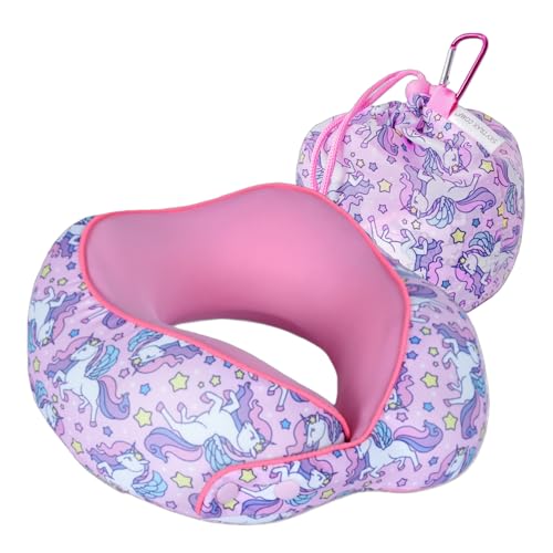 SKYTRAX® Certified Kids Safe Memory Foam Travel Neck Pillows for Kids and Toddlers, Cute Cartoon Design, Car Seat & Airplane Head Neck Support, Adjustable Snap Buttons, Washable Soft Cover (Unicorn) - color: Unicorn
