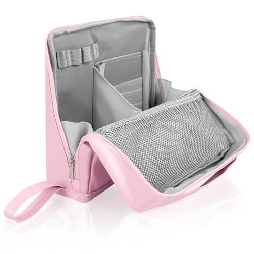 Standing Makeup Bag, Stand Up Makeup Bag with Multiple Compartments, Waterproof Portable Foldable Travel Makeup Bag Standing Toiletry Bag with Brush Storage for Women (Pink) - color: Pink