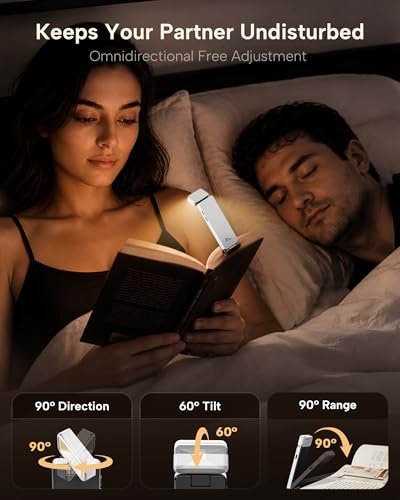86lux Book Light, Rechargeable Clip-On LED Reading Light for Bed & Night Use - 3 Color Temperatures with Stepless Dimming, Ultralight Bookmark Design for Kids, Book Lovers, White - color: White