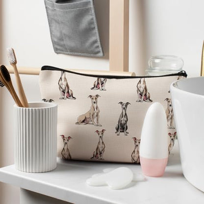 Greyhound Dog Makeup Bag, Greyhound Lovers Gifts Cosmetic Bag for Women, Dog Mom Lovers Owner Gifts for Women Christmas, Pet Lover Gift Zipper Travel Makeup Pouch for Purse - color: greyhound