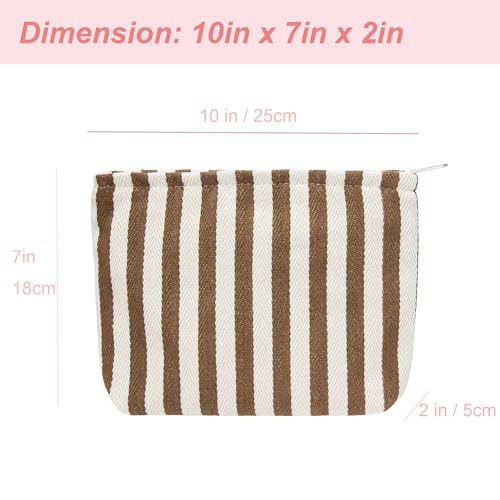 PAZIMIIK Makeup Bag Large Cotton Zipper Pouch for Purse Travel Canvas Make Up Organizer for Women Cosmetic,Stripe Coffee - color: Stripe Coffee