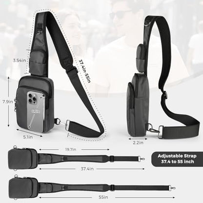 VADOO Sling Bag, Crossbody Bag with Zipper Lock, RFID Blocking & Water Resistant for Men and Women - color: Gray