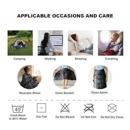 Ultralight Multi-functional Down Blanket, Wearable Shawl, U-Shaped Neck Pillow, Portable Bag for Camping & Office & Travelling (Black) - color: Black