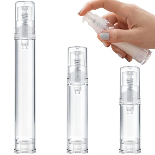 3pcs Airless Travel Pump Bottle, Empty Refillable Vacuum Pump Bottle, 5ml 10ml 15ml Plastic Press Lotion Travel Container for DIY Cosmetic Foundation Toiletries- Clear - color: Clear-3pcs-5,10,15ml