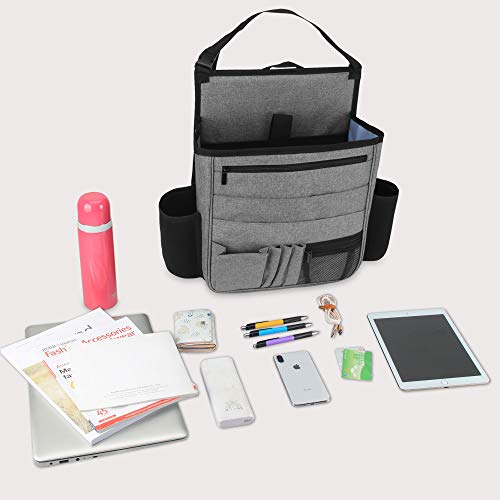 LUXJA Car Front Seat Organizer with Laptop and Tablet Storage Pockets, Car Seat Organizer with Back Adjustable Straps, Gray - color: Gray
