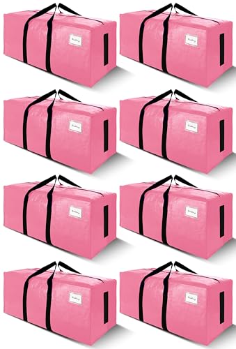 SWEET DOLPHIN 8 Pack 200LB Heavy-Duty Moving Bags with Wrap-Around Handles, Extra Large Storage Totes for Space Saving, Clothes Storage Bags, College Dorm Essentials, Pink, 24 Gal - color: Pink, size: 8 Pack - 24 Gal
