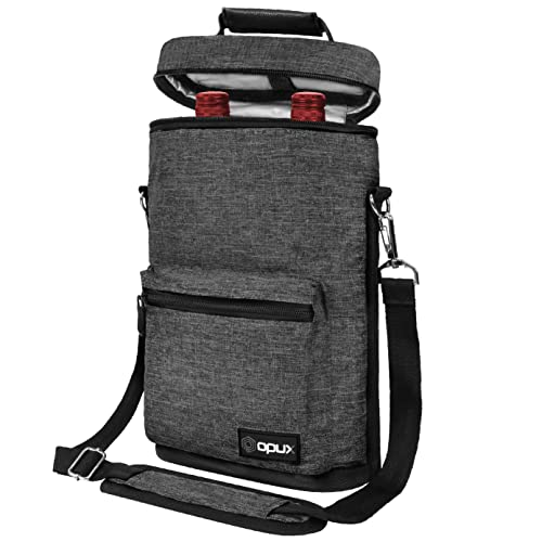 Opux 2 Bottle Wine Tote Carrier, Insulated Cooler Bag for Travel Picnic, Leakproof Padded Case, Wine Gifts for Women & Men, Charcoal Gray - color: Charcoal Gray