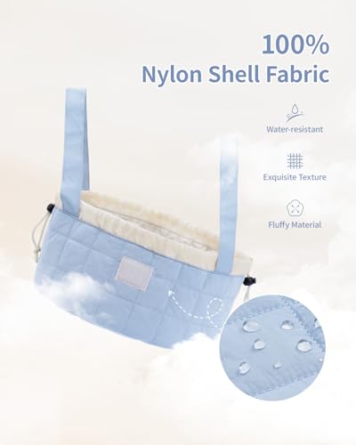 Narwey Lay Flat Open Drawstring Puffer Makeup Bag, Large Quilted Cosmetic Bag for Women Girls, Cute Make up Bags with Handle, Travel Toiletry Bag for Skincare, Brushes & Travel Essentials (Blue) - color: B-Quilted Blue