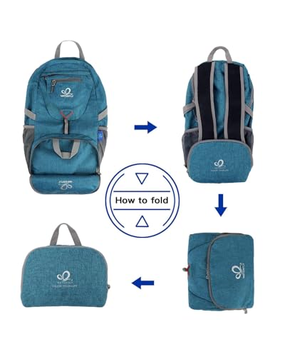 WATERFLY Small Lightweight Packable Backpack: 20l Ultra Light Foldable Travel Hiking Camping Daypack Day Pack for Man Woman - color: A-teal Blue