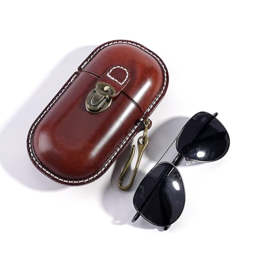 Leather eyeglass protective case - Portable travel sunglasses case - Suitable for both men and women - style: Buckle-brown