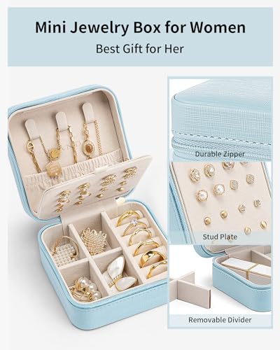VLANDO Travel Jewelry Case, Bridesmaid Gift for Women - Small Travel Jewelry Box for Girls Women - Blue - color: Blue