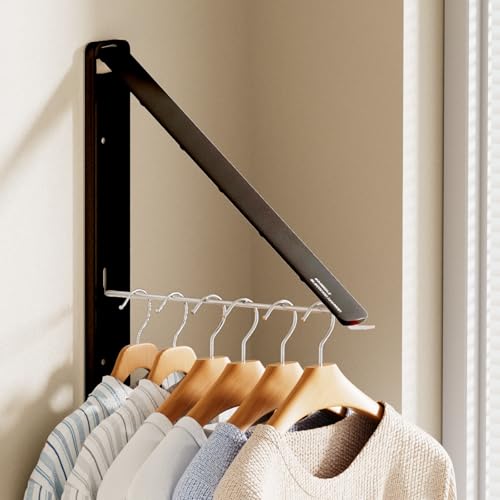 Clothes Drying Rack, Laundry Room Wall Mounted Retractable Clothes Hanger Drying Rack, Laundry Clothing Drying Rack Folding Indoor or Outdoor, Easy Installation Aluminium Dryer, 1pcs(Black) - color: Black
