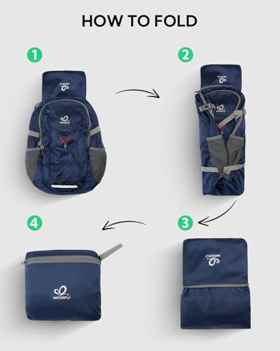 WATERFLY Lightweight Packable Hiking Backpack: 30L Foldable Travel Daypack Ultralight Camping Day Pack for Woman Man Dark Blue - color: Dark Blue