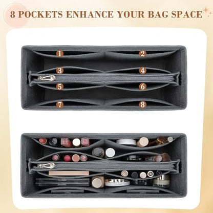 Organizer Insert Compatible with Goyard | Large Size(15"*5"*7"),Zipper Dividers for Inside Purse,Muiti-Pockets,Felt Fabric