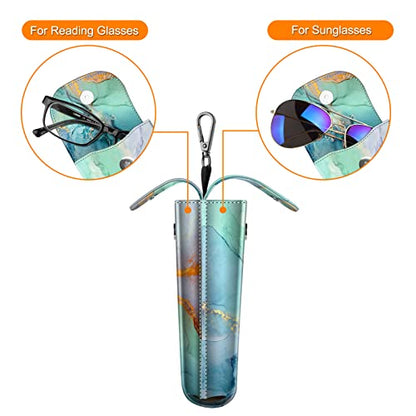 FINTIE Double Glasses Case with Carabiner Hook, Portable Vegan Leather Eyeglass Case Anti-scratch Sunglasses Pouch - color: Emerald Marble