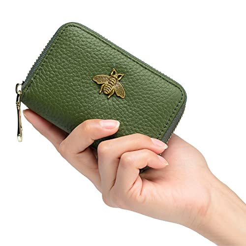 imeetu RFID Credit Card Holder, Small Leather Zipper Card Case Wallet for Women - color: Lite - Olive Green, size: Lite