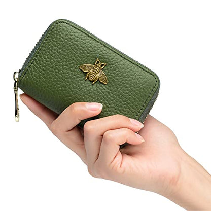 imeetu RFID Credit Card Holder, Small Leather Zipper Card Case Wallet for Women - color: Lite - Olive Green, size: Lite