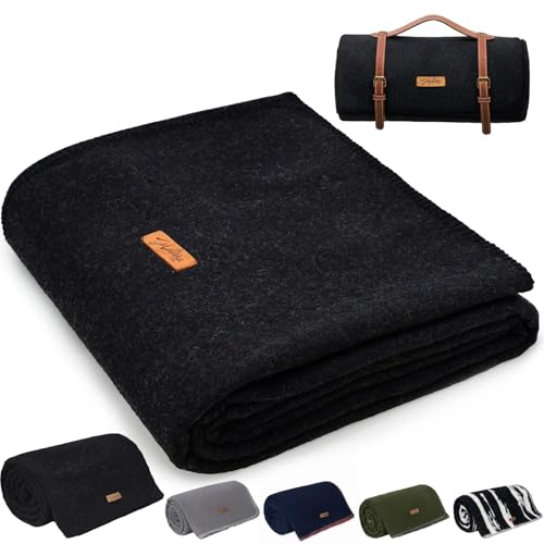 Molithe 100% Wool Blanket, 48" x 62", Warm, Thick, Washable, Military Wool Blanket, Great for Camping, Outdoors, Sporting Events, Survival Kits - color: Smoky Black, size: Medium