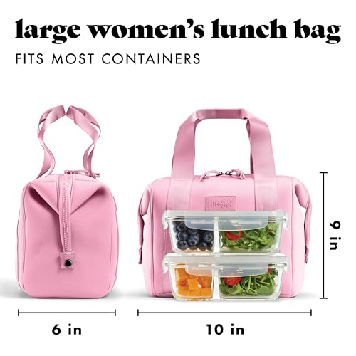 Fit & Fresh Remi Lunch Bag for Women Work – Neoprene Lunch Tote with Containers & Ice Pack, Reusable Meal Prep Lunch Box, Large Capacity, Machine Washable, Pink - color: Pink