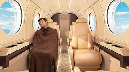 BlueHills Premium Soft Travel Blanket Pillow Airplane Blanket Soft Bag Pillow case with Hand Luggage Belt and Backpack Clip Compact Pack Large Portable Throw Air Plane Flight Travel (Brown T009) - color: Brown-1pk-t009