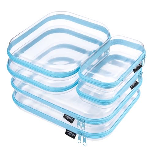 YQBRAO 6 Pack Sky Blue Clear Hard Shell Zipper Case, 1.2mm Heavy Duty Multi-Size Organizer Pouches for Home & Travel, Crush-Proof Storage Bags for Essentials, Toys & Toiletries (2L, 2M, 2S) - color: Blue, size: 6 Pack (2L+2M+2S)