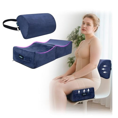AOSSA BBL Pillow After Surgery for Sitting, Driving - Brazilian Butt Lift Seat Cushion & Back Support Set, Foldable Booty Pillow for Car, Travel, Office - Post Surgery Lipo Recovery Supplies (Blue)