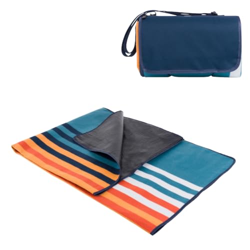 Picnic TIME Outdoor Picnic Blanket Tote, 59"x51" Foldable Beach & Camping Blanket with Soft Fleece, Water-Resistant Bottom, Adjustable Strap & Zippered Pocket (Marine Stripe) - color: Marine Stripe