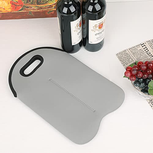 Hipiwe 2 Bottle Wine Tote Carrier Bag With Handle - Neoprene Insulated Holder for Water Bottles, Beer, Drinks - Protective Travel Picnic Carrier - style: Grey + Purple