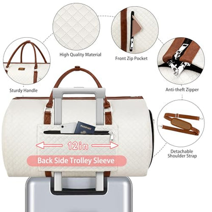Convertible Garment Duffle Bags for Travel - Carry On Garment Bags With Toiletry Bag, Large Weekender Bags for Women Men 2 in 1 Hanging Suitcase Suit Travel Duffel Bags (White) - color: 3-White