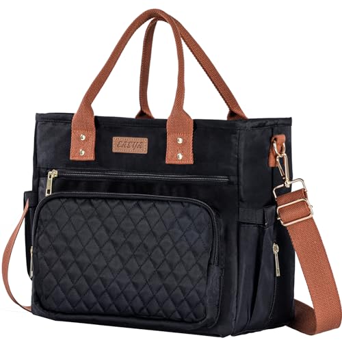 Large Women Lunch Bags for Work Insulated/Insulated Adult Lunch Box for Women/Durable Nylon Thermal cooler Bag /Leakproof Cooler Tote Bag with Storage Pocket(Newly upgraded Noir Black Brown strap) - color: Newly upgraded Noir Black Brown cotton strap