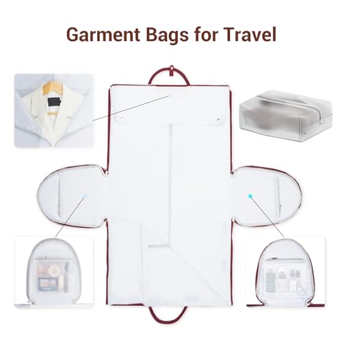 Garment Bags for Travel, Convertible Suit Travel Bag for Women, Stylish Carry On Garment Bag with Toiletry Pocket, Shoulder Strap and Shoes Compartment, 2 in 1 Foldable PU Leather Duffle Bag, Sangria - color: Sangria