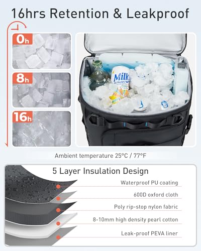 TOURIT Cooler Backpack 32 Cans Large Capacity Insulated Backpack Cooler Bag for Men Women to Picnic, Hiking - color: Light Gray
