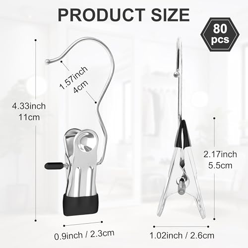 80 Pcs Boot Hanger Clips for Closet, Laundry Hanging Hooks with Clips, Portable Single Clip Boot Hangers Bulk for Travel Socks Pants Hats Towels (Black)