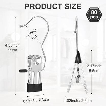 80 Pcs Boot Hanger Clips for Closet, Laundry Hanging Hooks with Clips, Portable Single Clip Boot Hangers Bulk for Travel Socks Pants Hats Towels (Black)