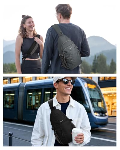 WATERFLY Small Crossbody Sling Bag: RFID Sling Backpack Chest Bag Travel Shoulder Multiple Pockets Hiking Daypack for Man Woman - color: Dark Grey