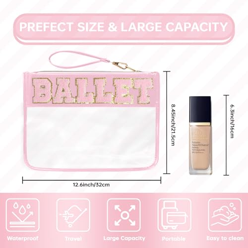 Siwara Snack Bags Clear Pouch Travel Makeup Bag Chenille Letter Bags for Zipper Pouch Clear Cosmetic Bag Clearly Tote Bag Makeup Travel Bags for Women - color: PINK-BALLET
