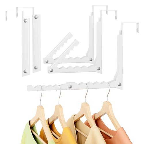 Collapsible Over The Door Clothes Hanger Rack, Heavy Duty Metal Folding Door Hook with Magnetic Hold, 10 Slot Garment Organizer for Laundry Room, Bathroom, Closet, Fits Doors Up to 1.8 Inch - color: White, size: Long-2Pack