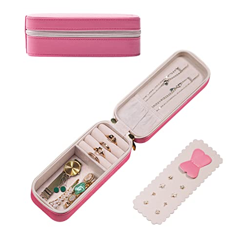BONNY DODO Small Travel Jewelry Organizers Box for women with PU Leather Portable Mini Jewelry Case with compartments for Necklace Rings Earrings,Luxury Giftable boxes. (Pink, S) - color: Pink, size: S