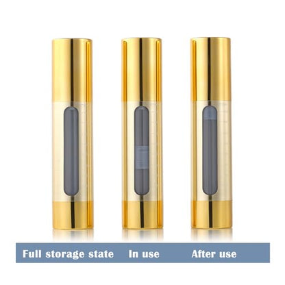 Gold, 50ml empty cosmetic pump bottle with travel bag, refillable, vacuum pump bottle for lotion, toner, foundation make-up, hair oil, hand sanitizer and other liquids, 7 pieces (1.7 oz/50ml) - size: 50 ML