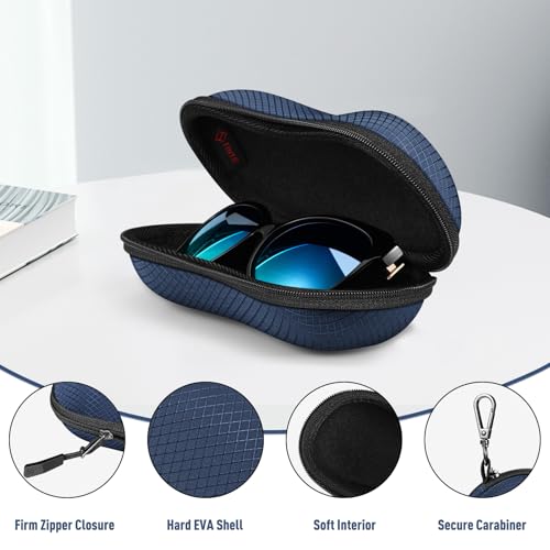FINTIE Sunglasses Case, Hard EVA Shell Shockproof Sport Glasses Case with Metal Carabiner Travel Zipper Eyeglasses Holder - color: Dark Blue