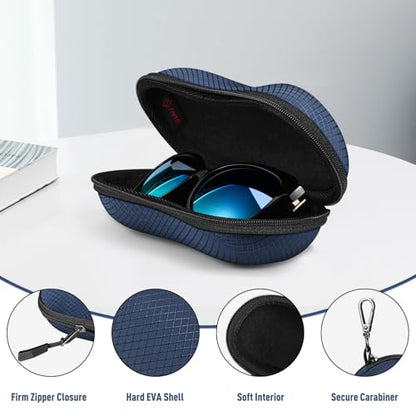 FINTIE Sunglasses Case, Hard EVA Shell Shockproof Sport Glasses Case with Metal Carabiner Travel Zipper Eyeglasses Holder - color: Dark Blue