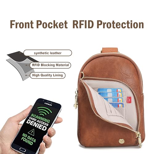 INICAT RFID Blocking Sling Bag, Anti Theft Crossbody Bag for Women Compact Travel Purses Leather - color: Bronw Deep