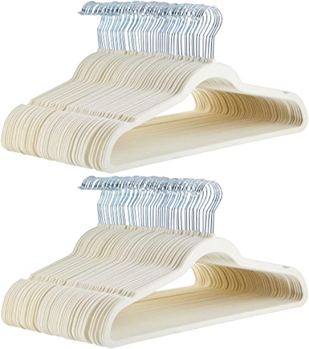 Amazon Basics Slim Velvet Non-Slip Space Saving Suit Clothes Hangers for Closet Organization, Ivory/Beige, 100-Pack - color: Ivory/Beige, size: Pack of 100