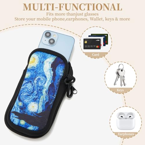 QIUTIMIY Sunglasses Soft Case Zipper Double Eyeglass Case with 2 Compartments 1 Belt Clip - color: Starry Night