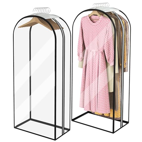 Garment Bags for Hanging Clothes 50” Long, Ultra Clear Suit Bags for Closet Storage, Moving Organization, Travel Covers with 10" Gussets for Coat, Dress, Shirt and Sweater - 2 PCS - color: Crystal Clear-2 Pack, size: 50 inch
